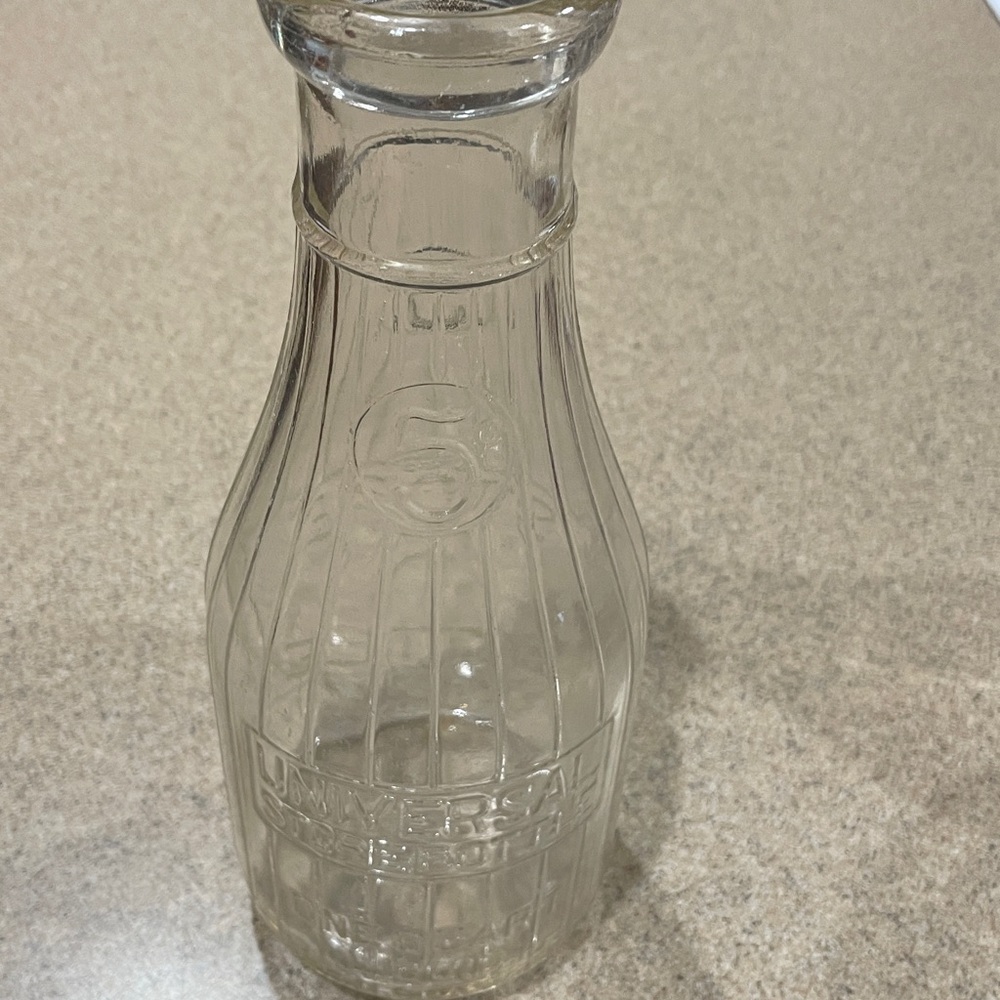2 Vintage Universal Glass Bottle 5 cent  clear glass